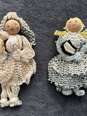 Vintage Handmade Folk Art String Dolls, Set of 2